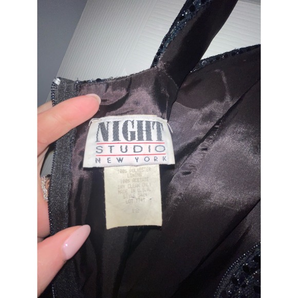 Vintage 80s night studio black sequin side slit‎ dress size 12 - Picture 6 of 6